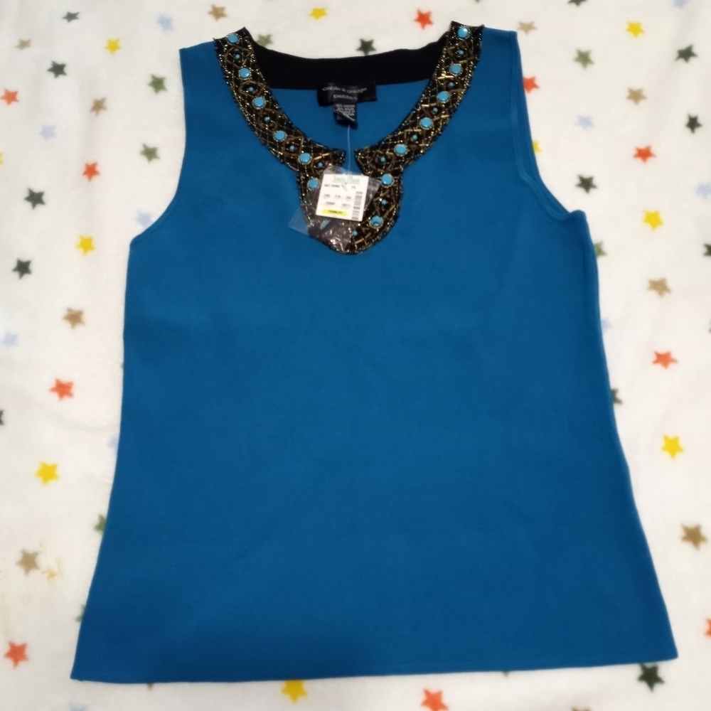 cable & gauge petites women's dress blouse.-with stones around the neck-size ps - Picture 12 of 13